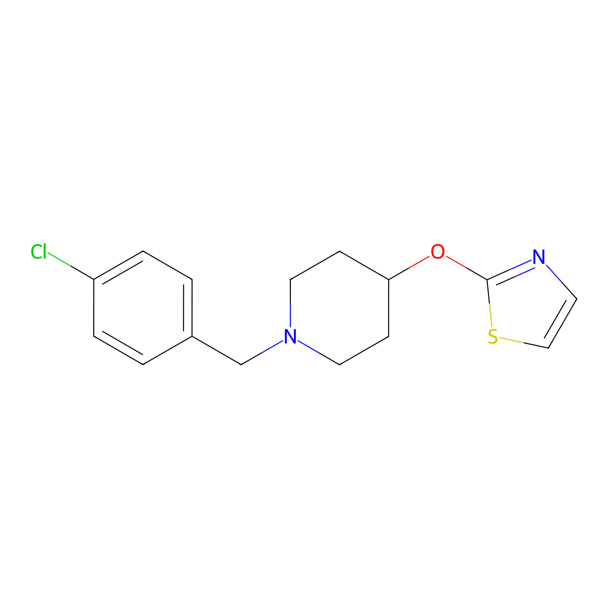 1-[(4-Chlorophenyl)methyl]-4-(1,3-thiazol-2-yloxy)piperidine molecular structure, CAS 2742046-64-4