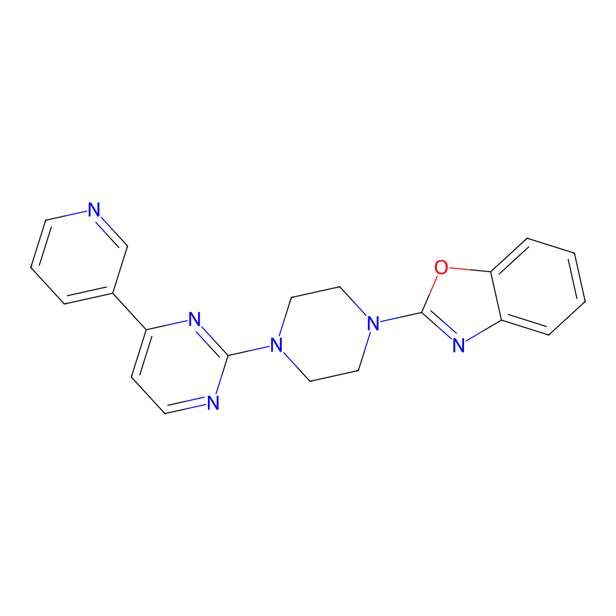 2-{4-[4-(Pyridin-3-yl)pyrimidin-2-yl]piperazin-1-yl}-1,3-benzoxazole molecular structure, CAS 2742046-65-5