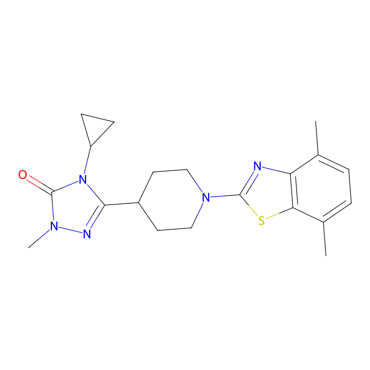 4-cyclopropyl-3-[1-(4,7-dimethyl-1,3-benzothiazol-2-yl)piperidin-4-yl]-1-methyl-4,5-dihydro-1H-1,2,4-triazol-5-one molecular structure, CAS 2742046-72-4