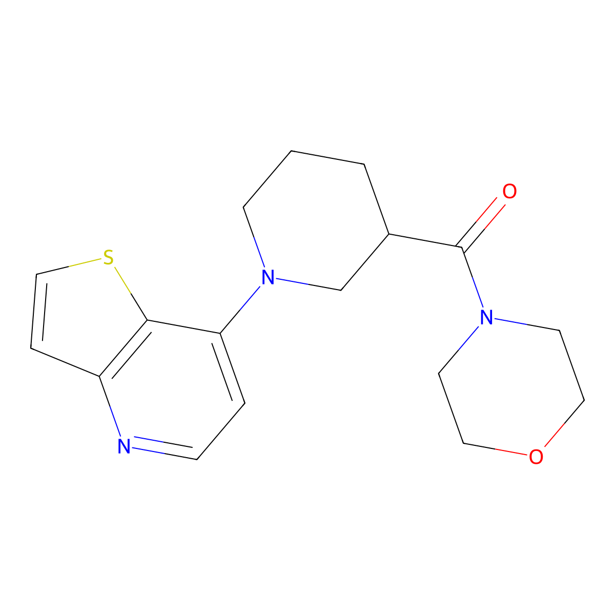 4-(1-{Thieno[3,2-b]pyridin-7-yl}piperidine-3-carbonyl)morpholine molecular structure, CAS 2742046-80-4