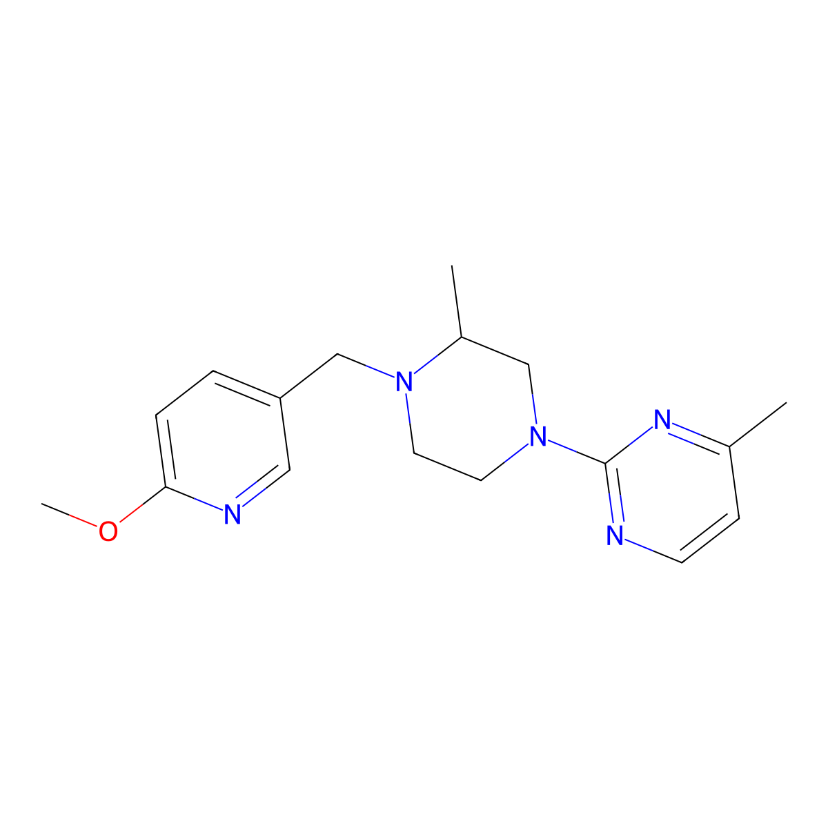 2-{4-[(6-Methoxypyridin-3-yl)methyl]-3-methylpiperazin-1-yl}-4-methylpyrimidine molecular structure, CAS 2742046-84-8
