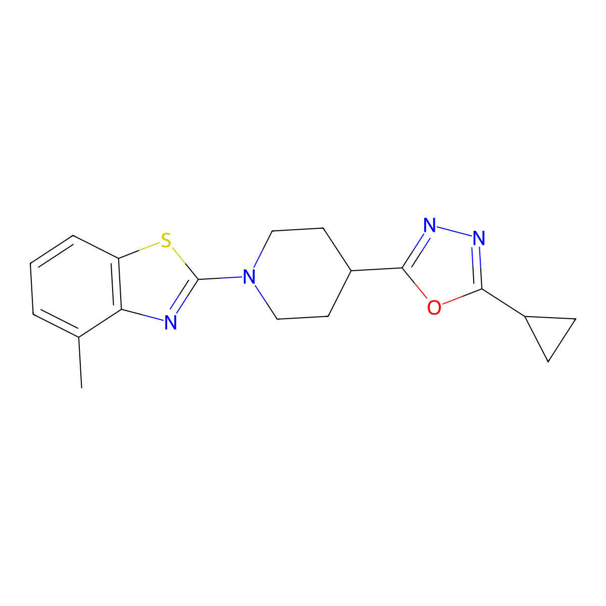 2-[4-(5-Cyclopropyl-1,3,4-oxadiazol-2-yl)piperidin-1-yl]-4-methyl-1,3-benzothiazole molecular structure, CAS 2742046-85-9