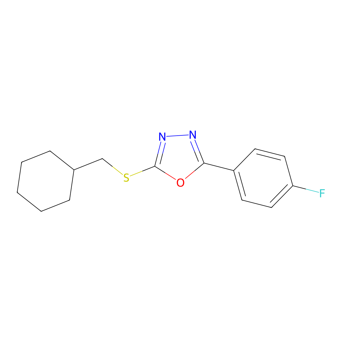 2-[(Cyclohexylmethyl)sulfanyl]-5-(4-fluorophenyl)-1,3,4-oxadiazole molecular structure, CAS 2742046-87-1