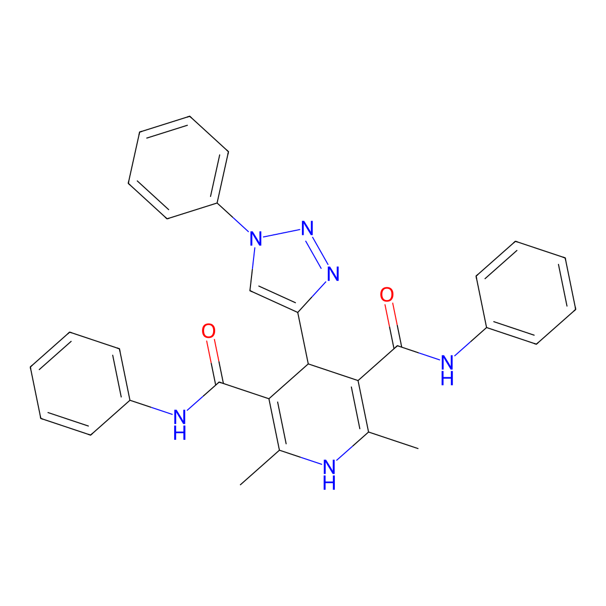 2,6-dimethyl-N3,N5-diphenyl-4-(1-phenyl-1H-1,2,3-triazol-4-yl)-1,4-dihydropyridine-3,5-dicarboxamide molecular structure, CAS 2742046-88-2