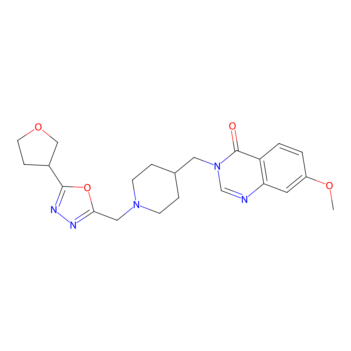 7-Methoxy-3-[[1-[[5-(oxolan-3-yl)-1,3,4-oxadiazol-2-yl]methyl]piperidin-4-yl]methyl]quinazolin-4-one molecular structure, CAS 2742046-99-5
