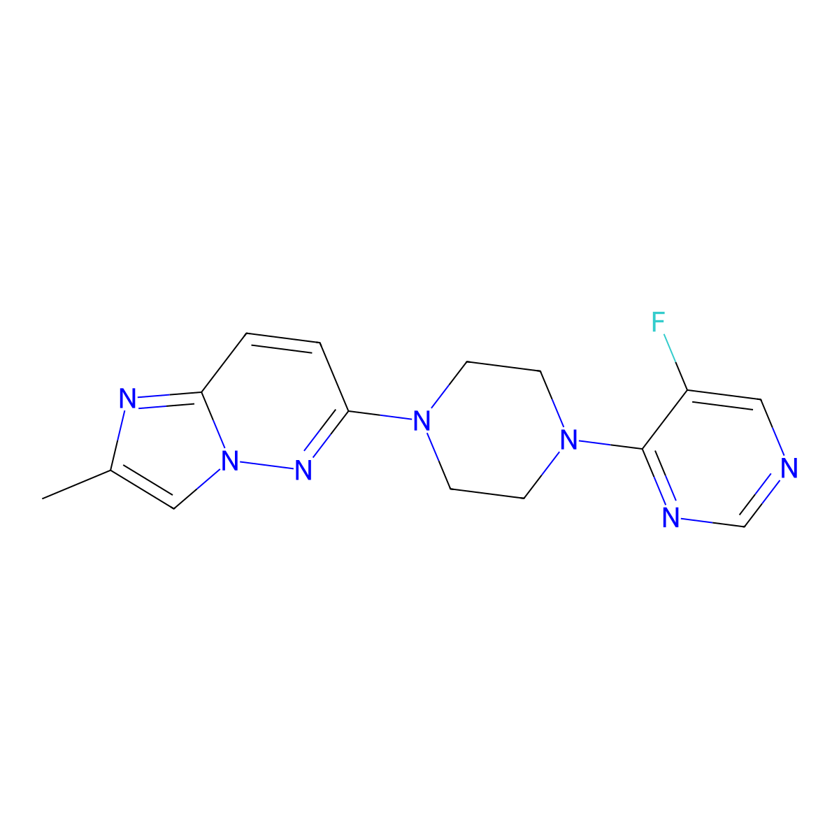 5-Fluoro-4-(4-{2-methylimidazo[1,2-b]pyridazin-6-yl}piperazin-1-yl)pyrimidine molecular structure, CAS 2742047-01-2