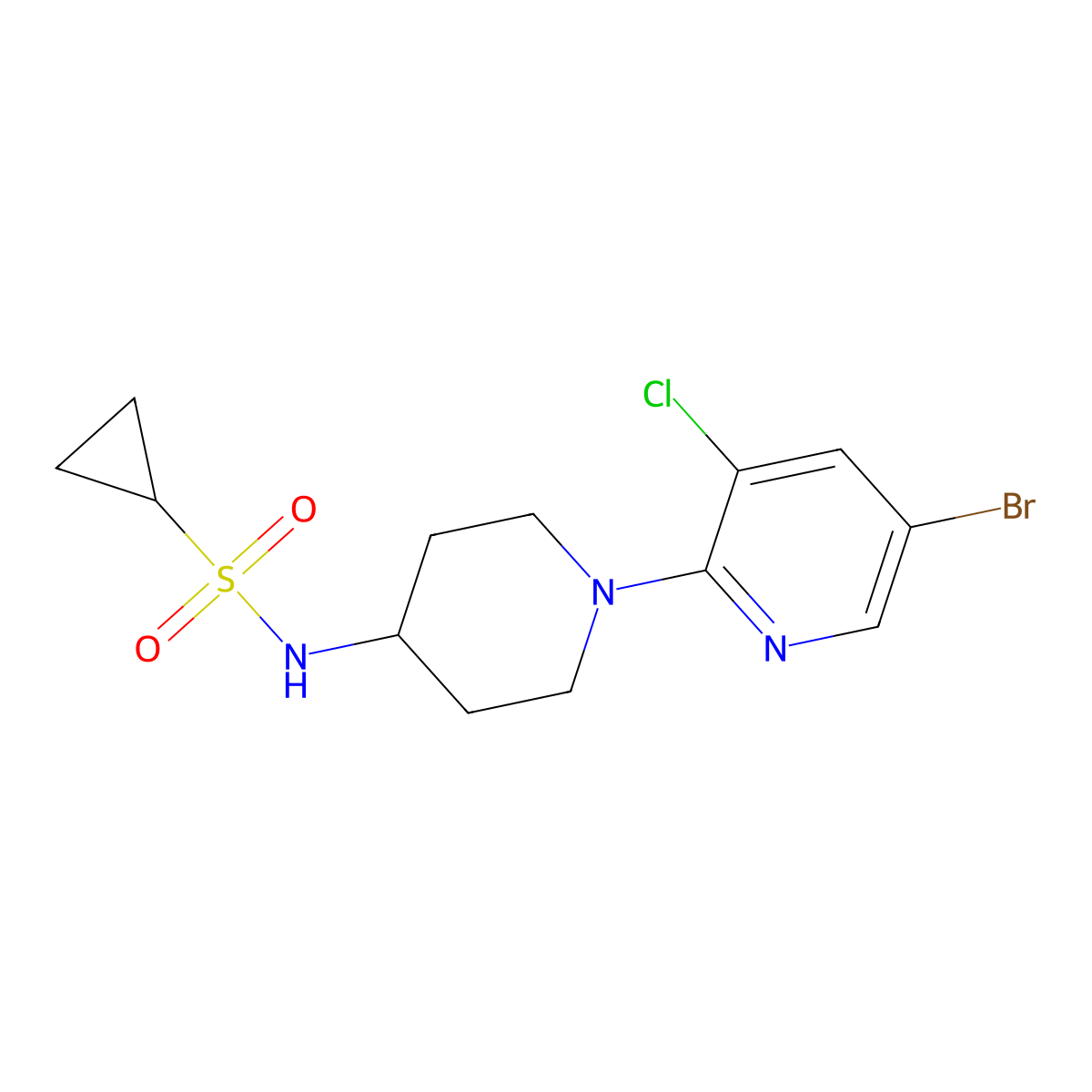 N-[1-(5-bromo-3-chloropyridin-2-yl)piperidin-4-yl]cyclopropanesulfonamide molecular structure, CAS 2742047-06-7