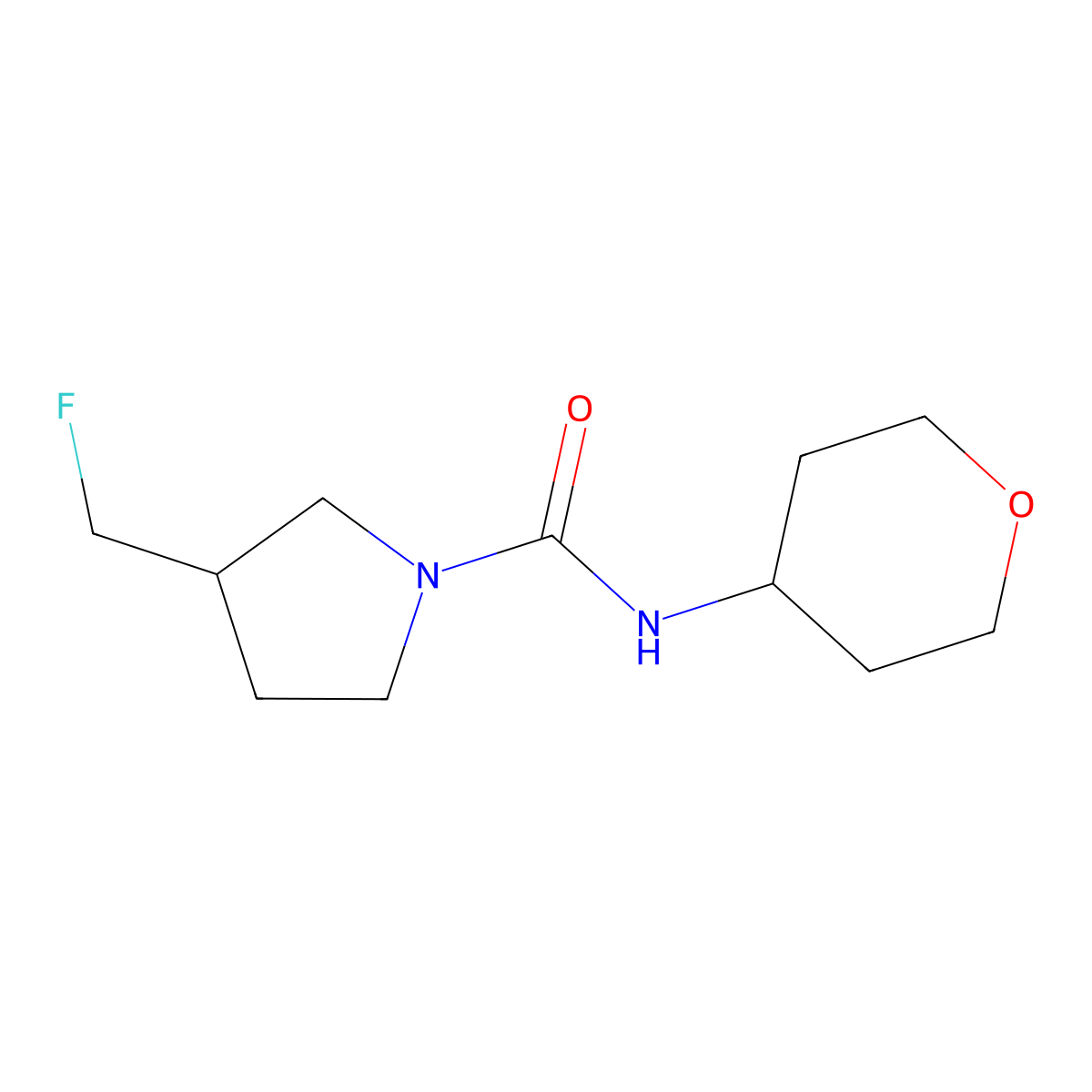 3-(fluoromethyl)-N-(oxan-4-yl)pyrrolidine-1-carboxamide molecular structure, CAS 2742047-08-9