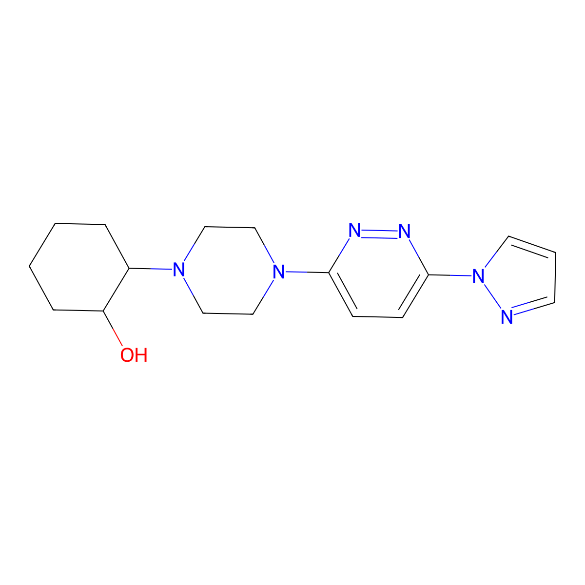2-{4-[6-(1H-pyrazol-1-yl)pyridazin-3-yl]piperazin-1-yl}cyclohexan-1-ol molecular structure, CAS 2742047-09-0