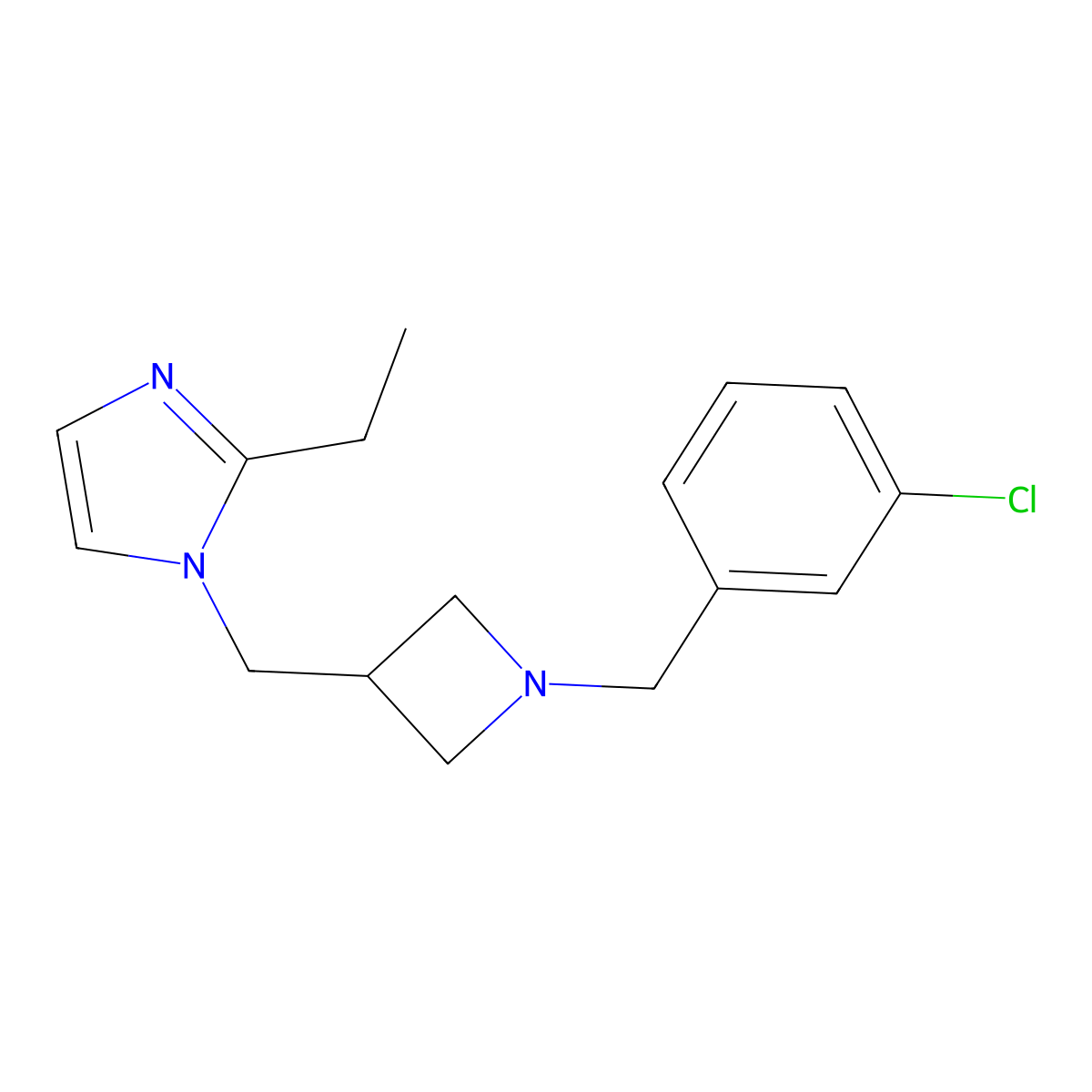 1-({1-[(3-chlorophenyl)methyl]azetidin-3-yl}methyl)-2-ethyl-1H-imidazole molecular structure, CAS 2742047-11-4