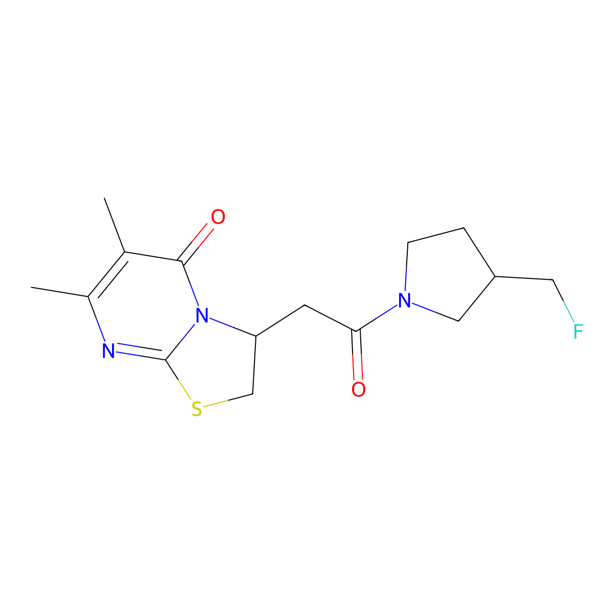 3-{2-[3-(fluoromethyl)pyrrolidin-1-yl]-2-oxoethyl}-6,7-dimethyl-2H,3H,5H-[1,3]thiazolo[3,2-a]pyrimidin-5-one molecular structure, CAS 2742047-15-8