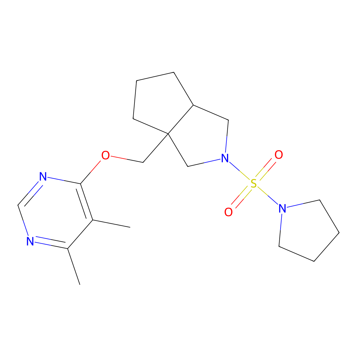 4,5-Dimethyl-6-{[2-(pyrrolidine-1-sulfonyl)-octahydrocyclopenta[c]pyrrol-3a-yl]methoxy}pyrimidine molecular structure, CAS 2742047-18-1
