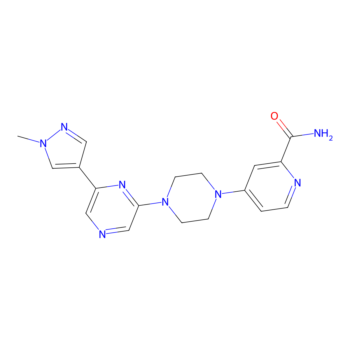 4-{4-[6-(1-methyl-1H-pyrazol-4-yl)pyrazin-2-yl]piperazin-1-yl}pyridine-2-carboxamide molecular structure, CAS 2742047-24-9