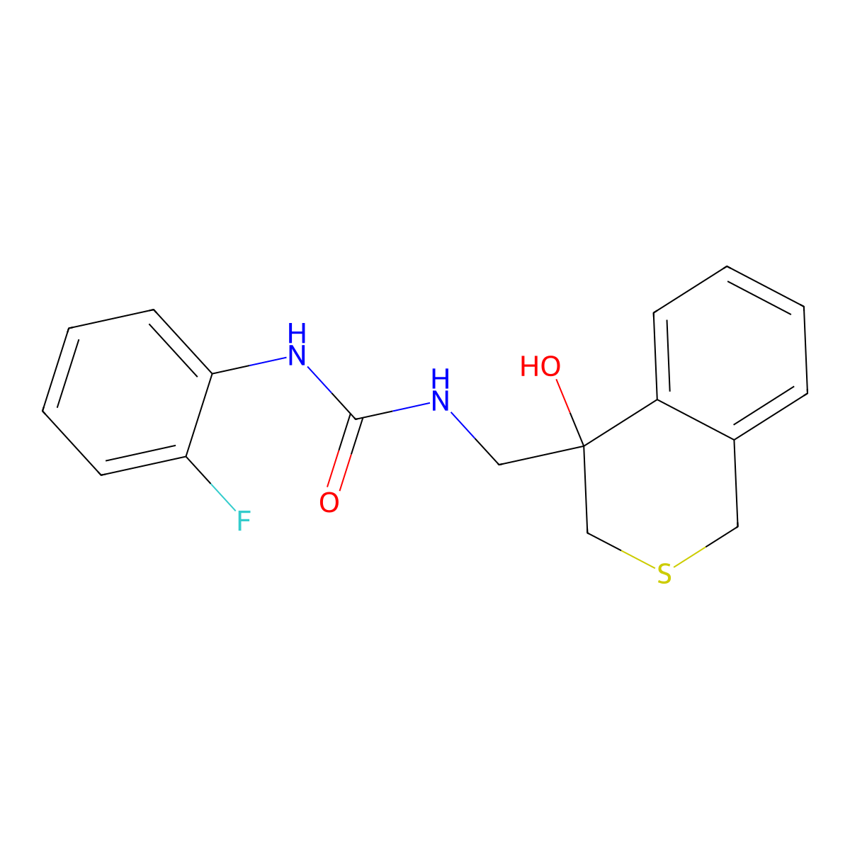 1-(2-fluorophenyl)-3-[(4-hydroxy-3,4-dihydro-1H-2-benzothiopyran-4-yl)methyl]urea molecular structure, CAS 2742047-28-3
