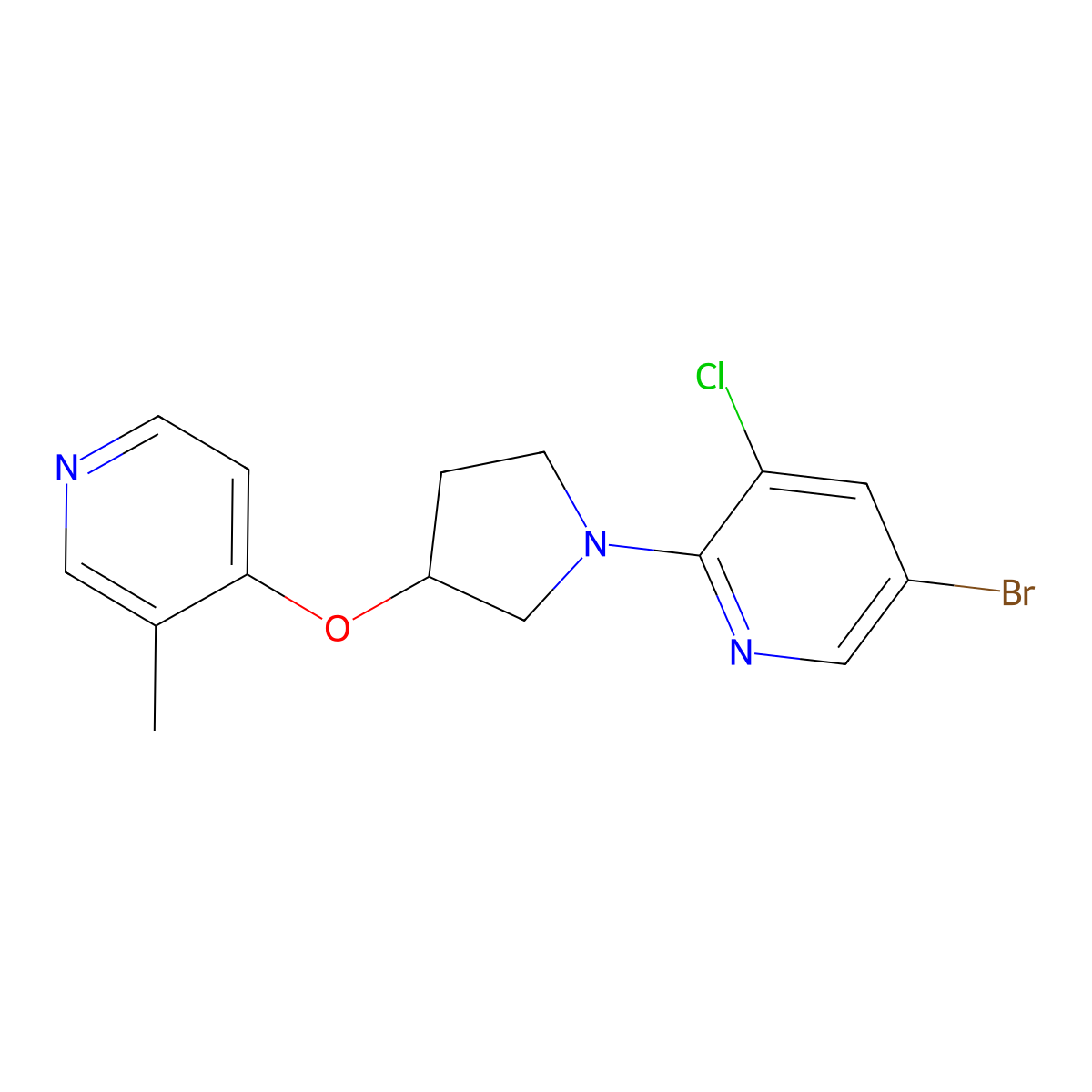 5-Bromo-3-chloro-2-{3-[(3-methylpyridin-4-yl)oxy]pyrrolidin-1-yl}pyridine molecular structure, CAS 2742047-31-8
