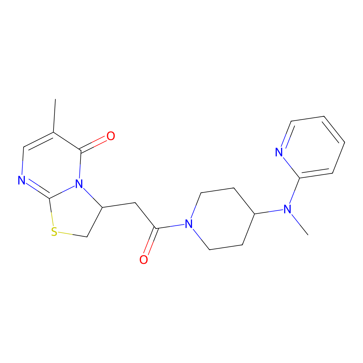 6-methyl-3-(2-{4-[methyl(pyridin-2-yl)amino]piperidin-1-yl}-2-oxoethyl)-2H,3H,5H-[1,3]thiazolo[3,2-a]pyrimidin-5-one molecular structure, CAS 2742047-32-9