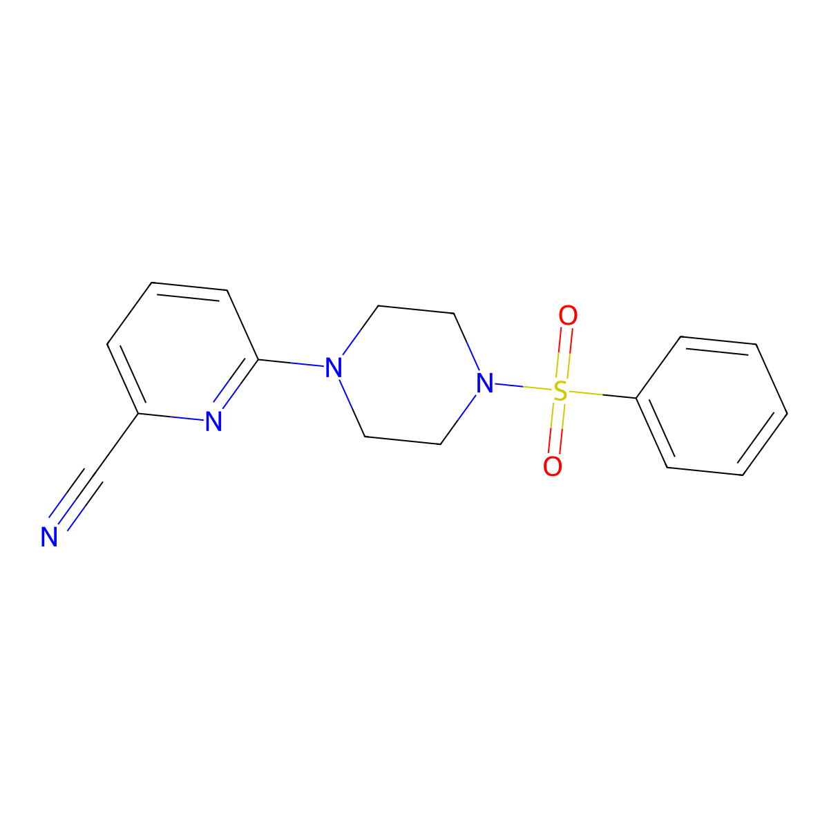 6-[4-(Benzenesulfonyl)piperazin-1-yl]pyridine-2-carbonitrile molecular structure, CAS 2742047-40-9