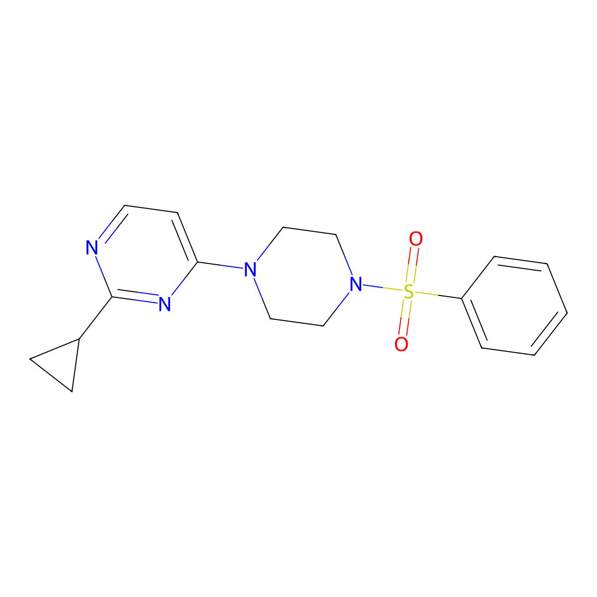 4-[4-(Benzenesulfonyl)piperazin-1-yl]-2-cyclopropylpyrimidine molecular structure, CAS 2742047-45-4
