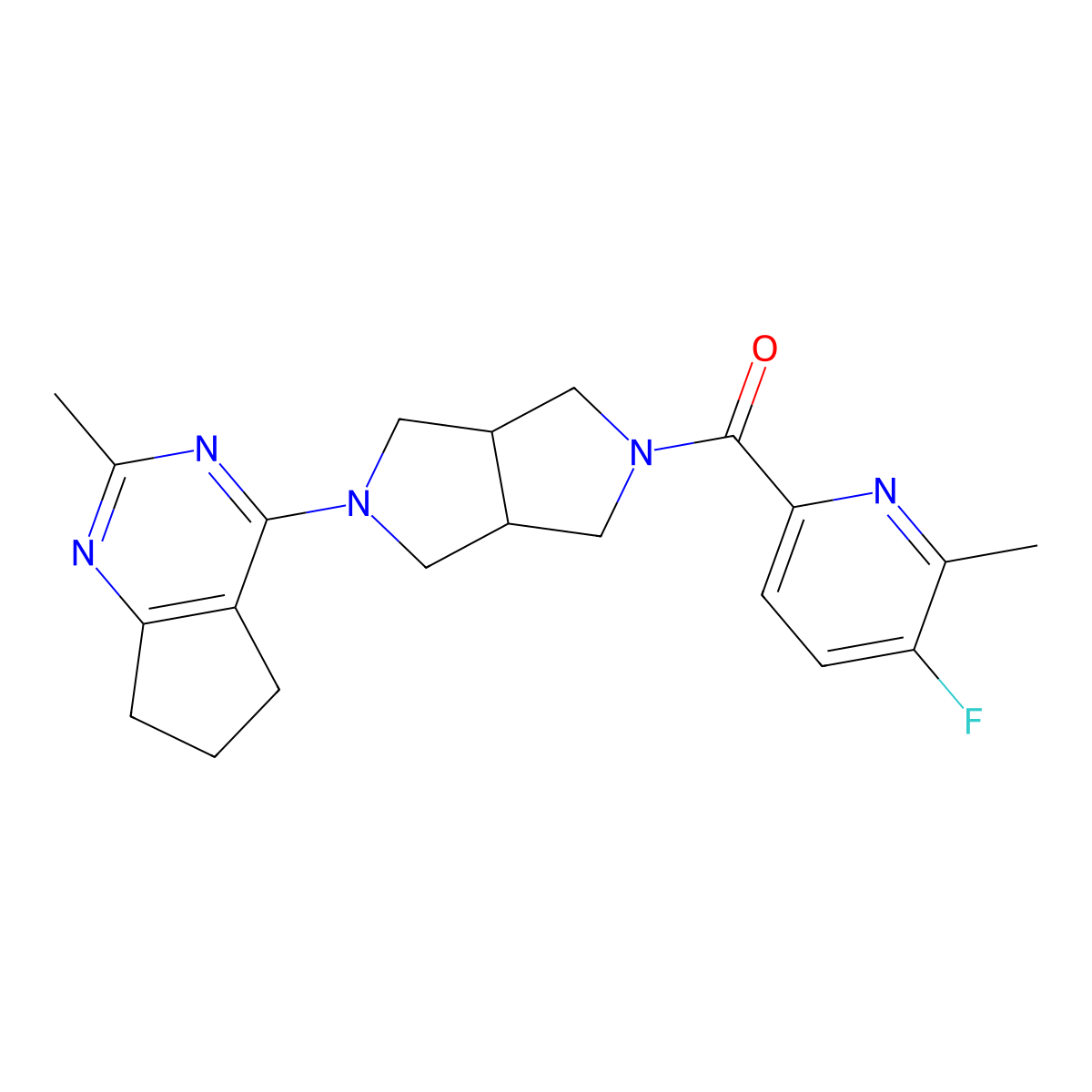 3-fluoro-2-methyl-6-(5-{2-methyl-5H,6H,7H-cyclopenta[d]pyrimidin-4-yl}-octahydropyrrolo[3,4-c]pyrrole-2-carbonyl)pyridine molecular structure, CAS 2742047-46-5