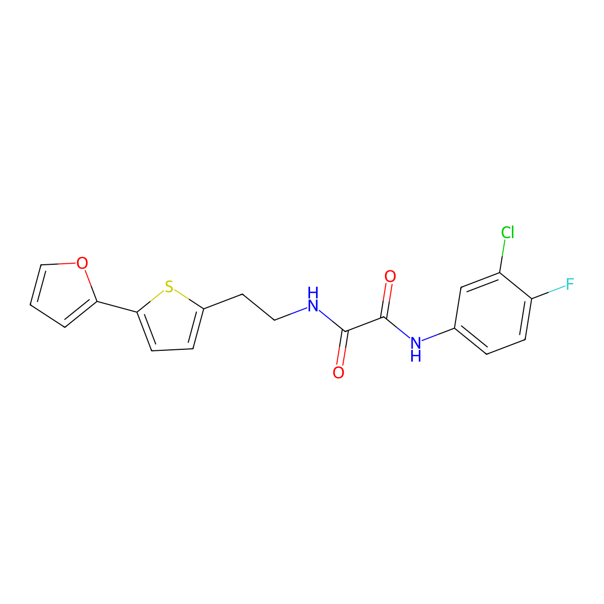 N'-(3-chloro-4-fluorophenyl)-N-{2-[5-(furan-2-yl)thiophen-2-yl]ethyl}ethanediamide molecular structure, CAS 2742047-56-7