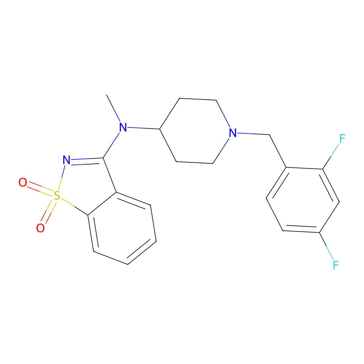 N-[1-[(2,4-difluorophenyl)methyl]piperidin-4-yl]-N-methyl-1,1-dioxo-1,2-benzothiazol-3-amine molecular structure, CAS 2742047-58-9