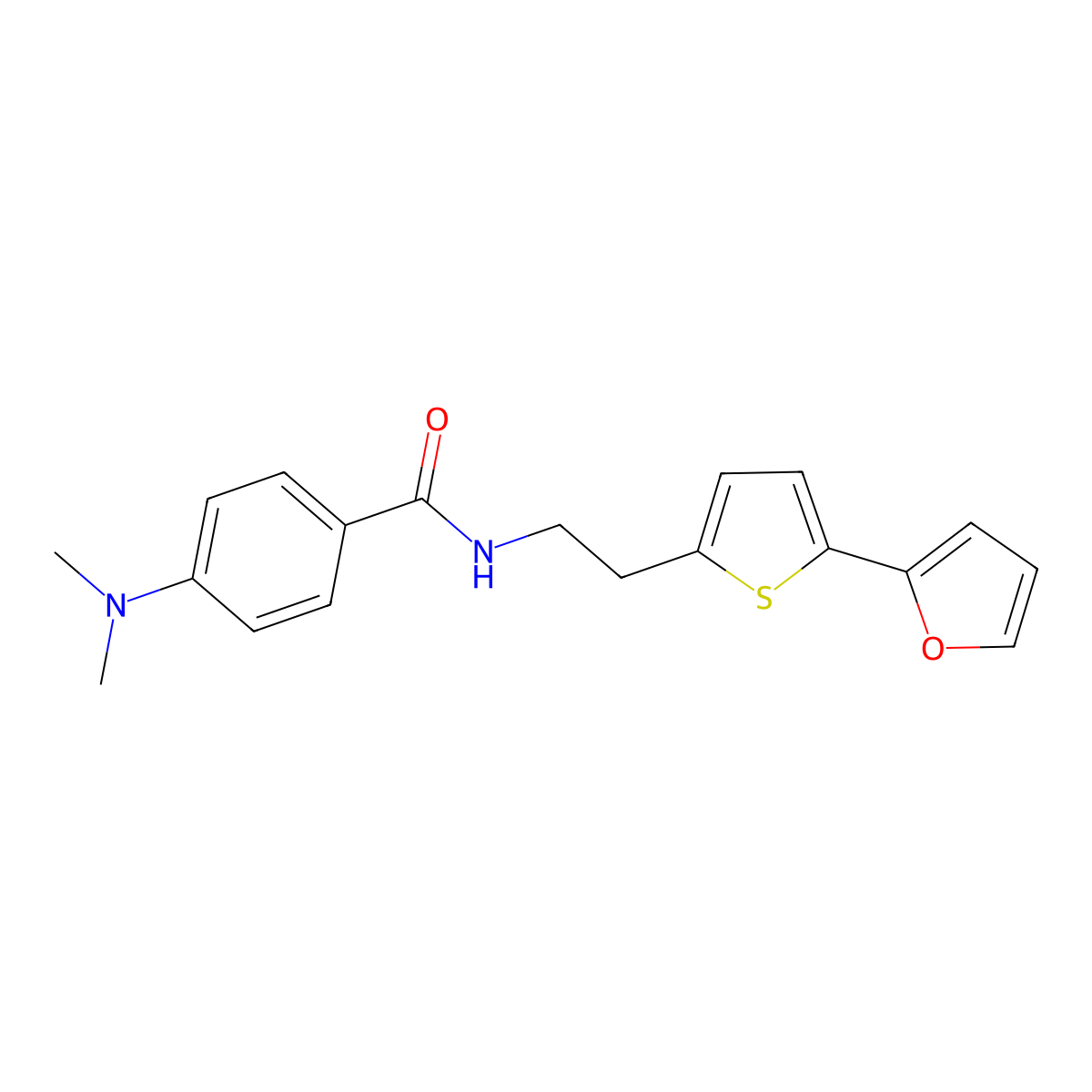 4-(dimethylamino)-N-{2-[5-(furan-2-yl)thiophen-2-yl]ethyl}benzamide molecular structure, CAS 2742047-60-3