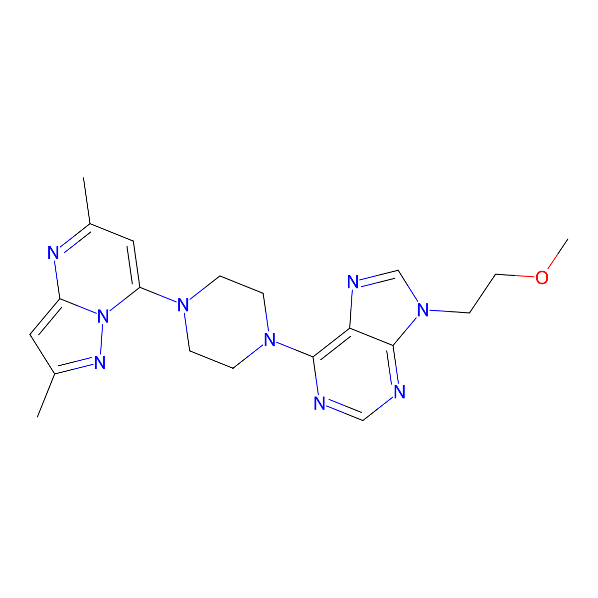 6-(4-{2,5-dimethylpyrazolo[1,5-a]pyrimidin-7-yl}piperazin-1-yl)-9-(2-methoxyethyl)-9H-purine molecular structure, CAS 2742047-63-6