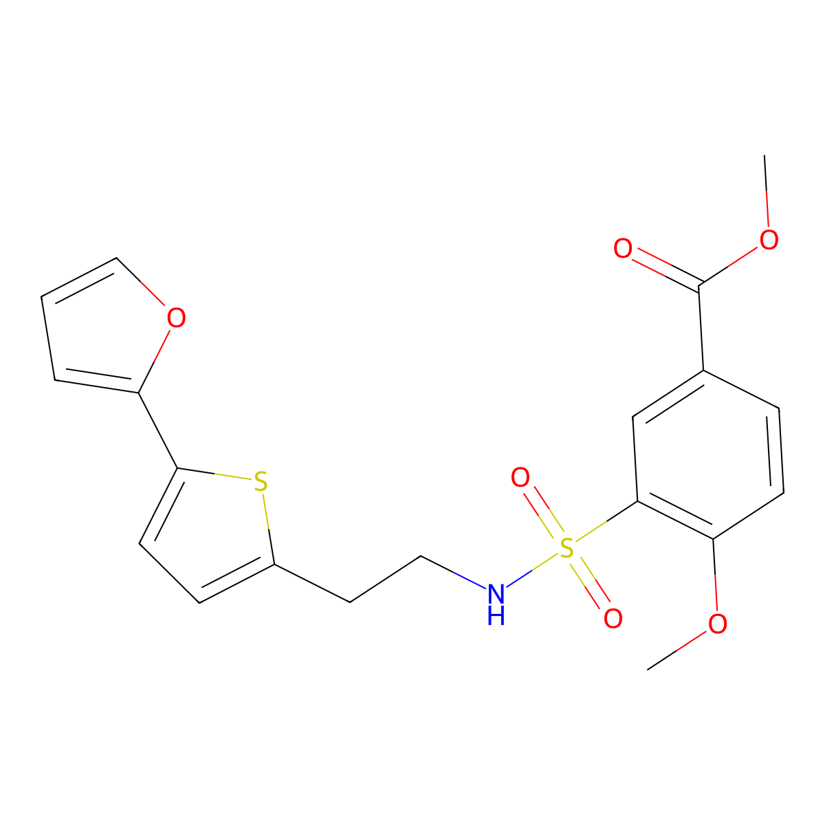 Methyl 3-({2-[5-(furan-2-yl)thiophen-2-yl]ethyl}sulfamoyl)-4-methoxybenzoate molecular structure, CAS 2742047-65-8