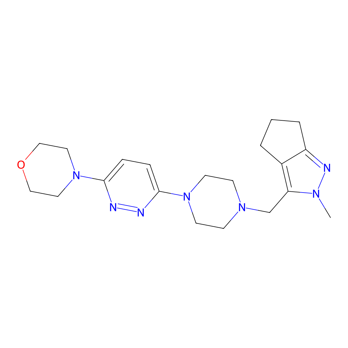 4-{6-[4-({2-methyl-2H,4H,5H,6H-cyclopenta[c]pyrazol-3-yl}methyl)piperazin-1-yl]pyridazin-3-yl}morpholine molecular structure, CAS 2742047-67-0