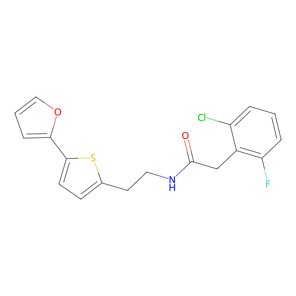 2-(2-chloro-6-fluorophenyl)-N-{2-[5-(furan-2-yl)thiophen-2-yl]ethyl}acetamide molecular structure, CAS 2742047-69-2