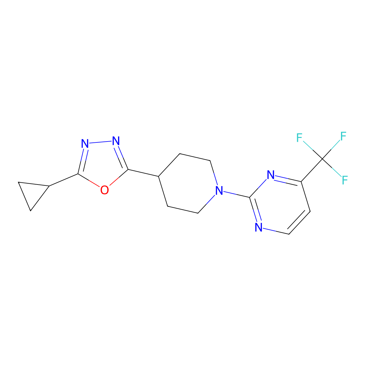 2-[4-(5-Cyclopropyl-1,3,4-oxadiazol-2-yl)piperidin-1-yl]-4-(trifluoromethyl)pyrimidine molecular structure, CAS 2742047-72-7