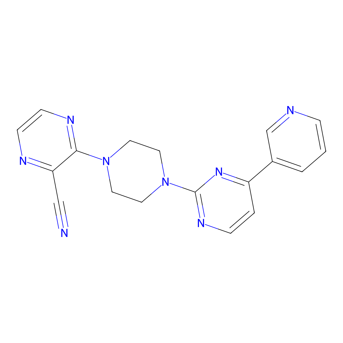 3-{4-[4-(Pyridin-3-yl)pyrimidin-2-yl]piperazin-1-yl}pyrazine-2-carbonitrile molecular structure, CAS 2742047-75-0