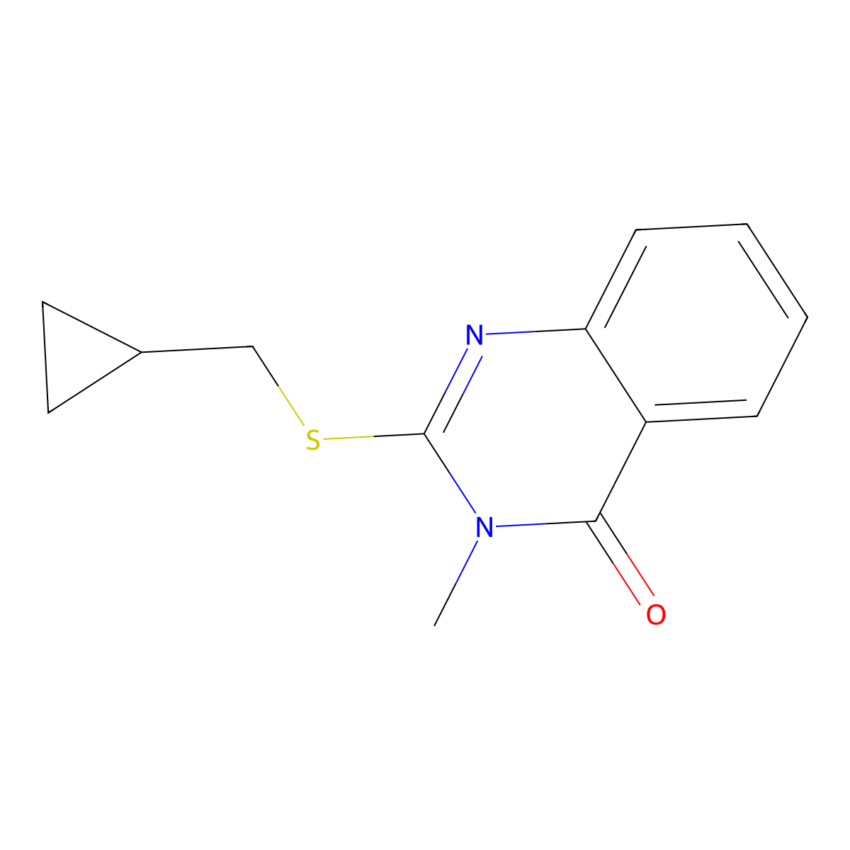2-[(Cyclopropylmethyl)sulfanyl]-3-methyl-3,4-dihydroquinazolin-4-one molecular structure, CAS 2742047-76-1