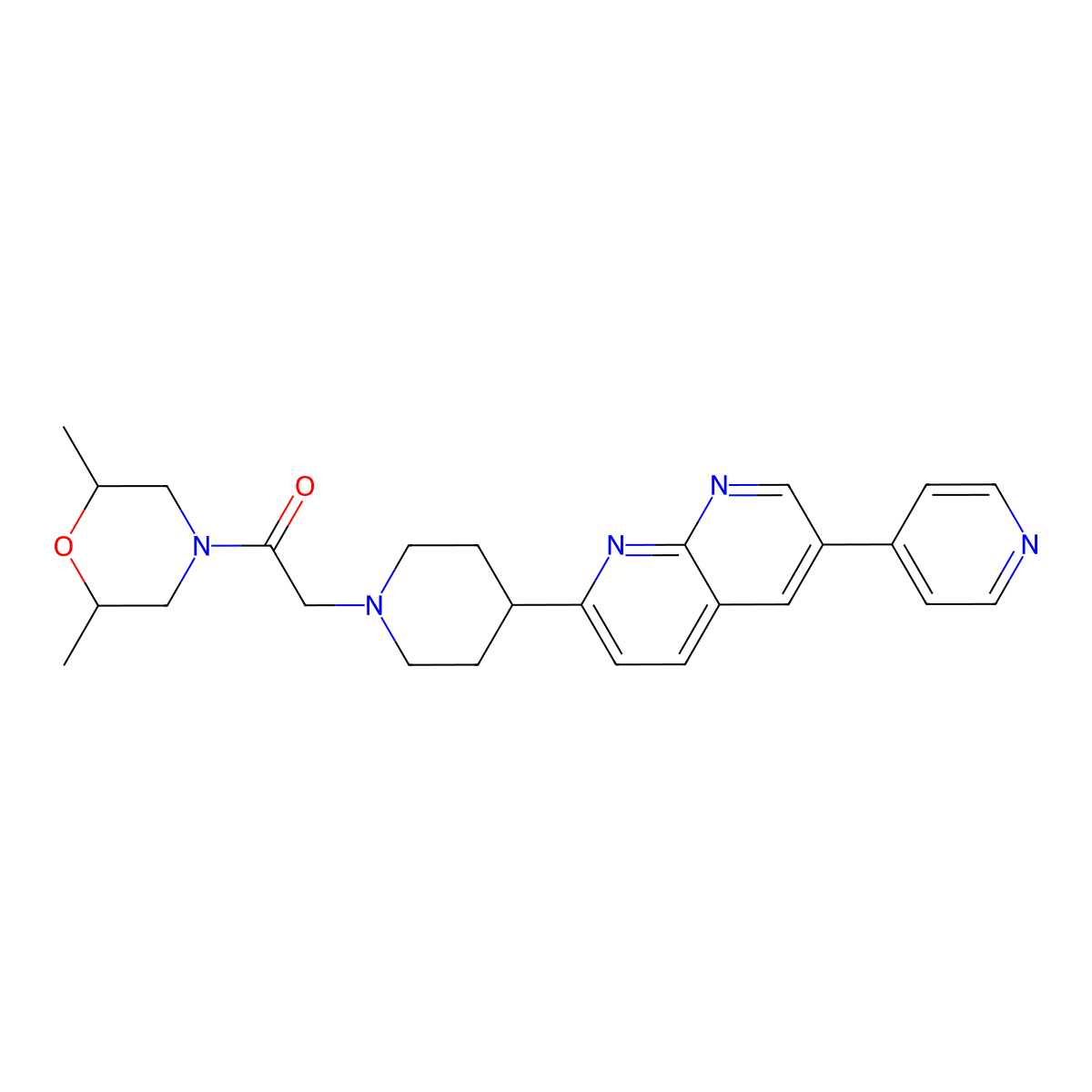1-(2,6-Dimethylmorpholin-4-yl)-2-{4-[6-(pyridin-4-yl)-1,8-naphthyridin-2-yl]piperidin-1-yl}ethan-1-one molecular structure, CAS 2742047-77-2