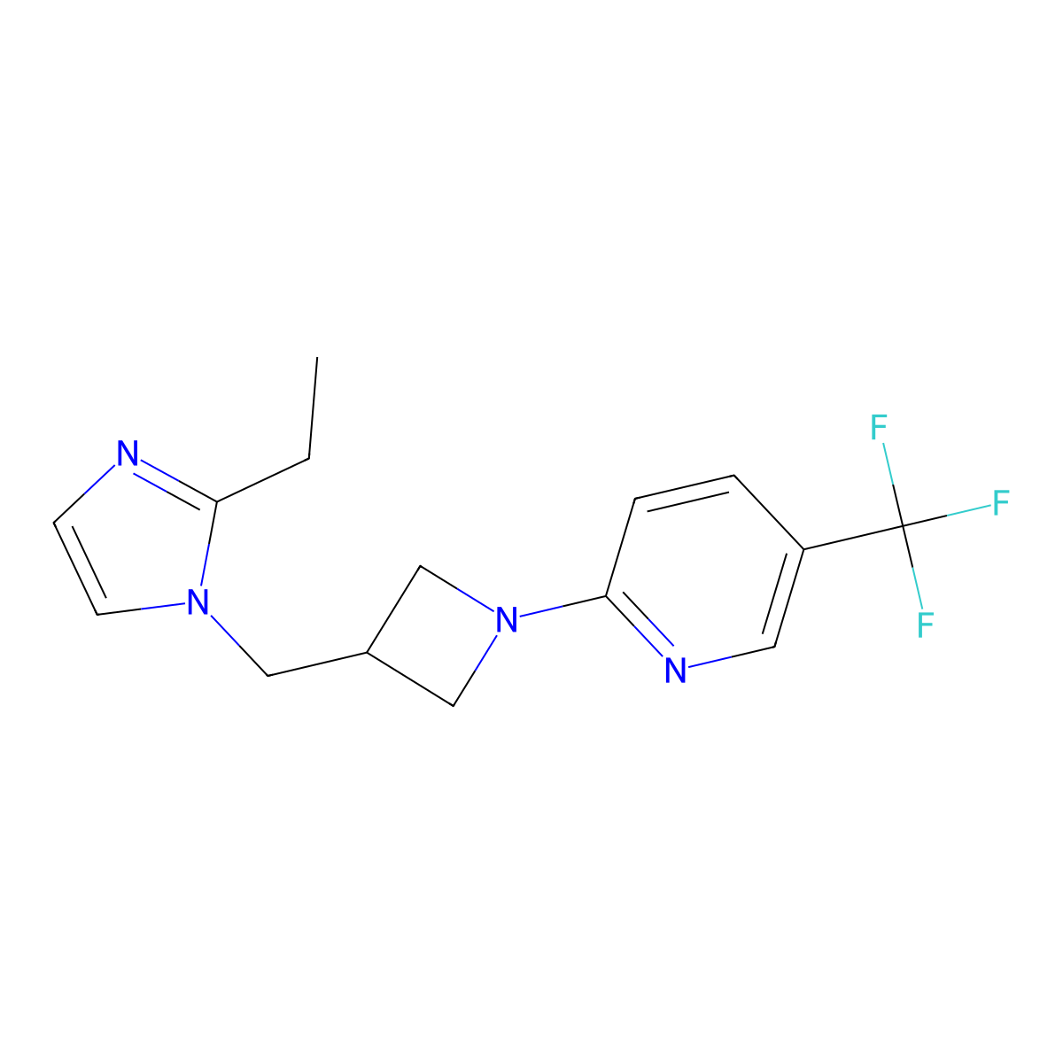 2-{3-[(2-ethyl-1H-imidazol-1-yl)methyl]azetidin-1-yl}-5-(trifluoromethyl)pyridine molecular structure, CAS 2742047-78-3
