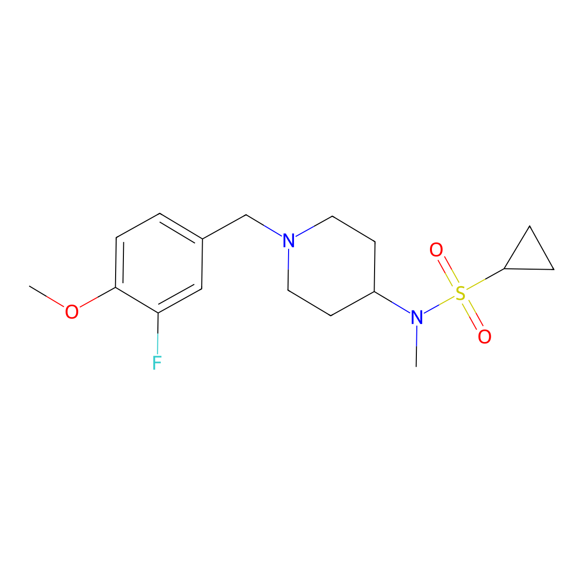 N-{1-[(3-fluoro-4-methoxyphenyl)methyl]piperidin-4-yl}-N-methylcyclopropanesulfonamide molecular structure, CAS 2742047-79-4