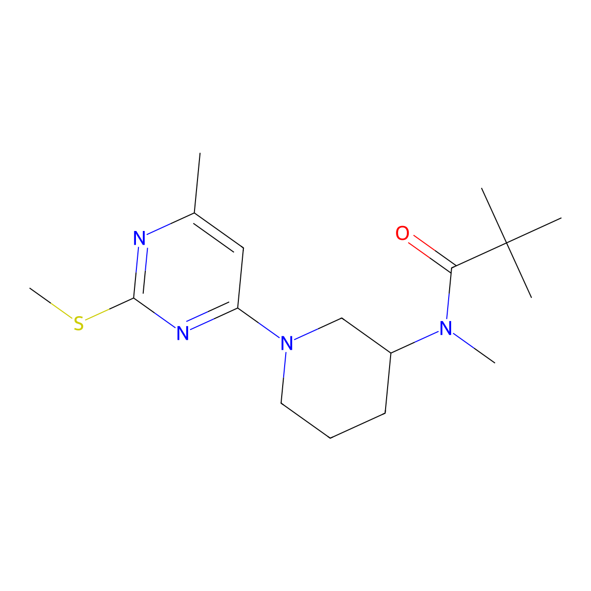 N,2,2-trimethyl-N-{1-[6-methyl-2-(methylsulfanyl)pyrimidin-4-yl]piperidin-3-yl}propanamide molecular structure, CAS 2742047-80-7
