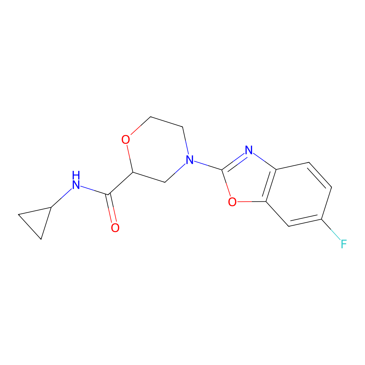 N-cyclopropyl-4-(6-fluoro-1,3-benzoxazol-2-yl)morpholine-2-carboxamide molecular structure, CAS 2742047-81-8