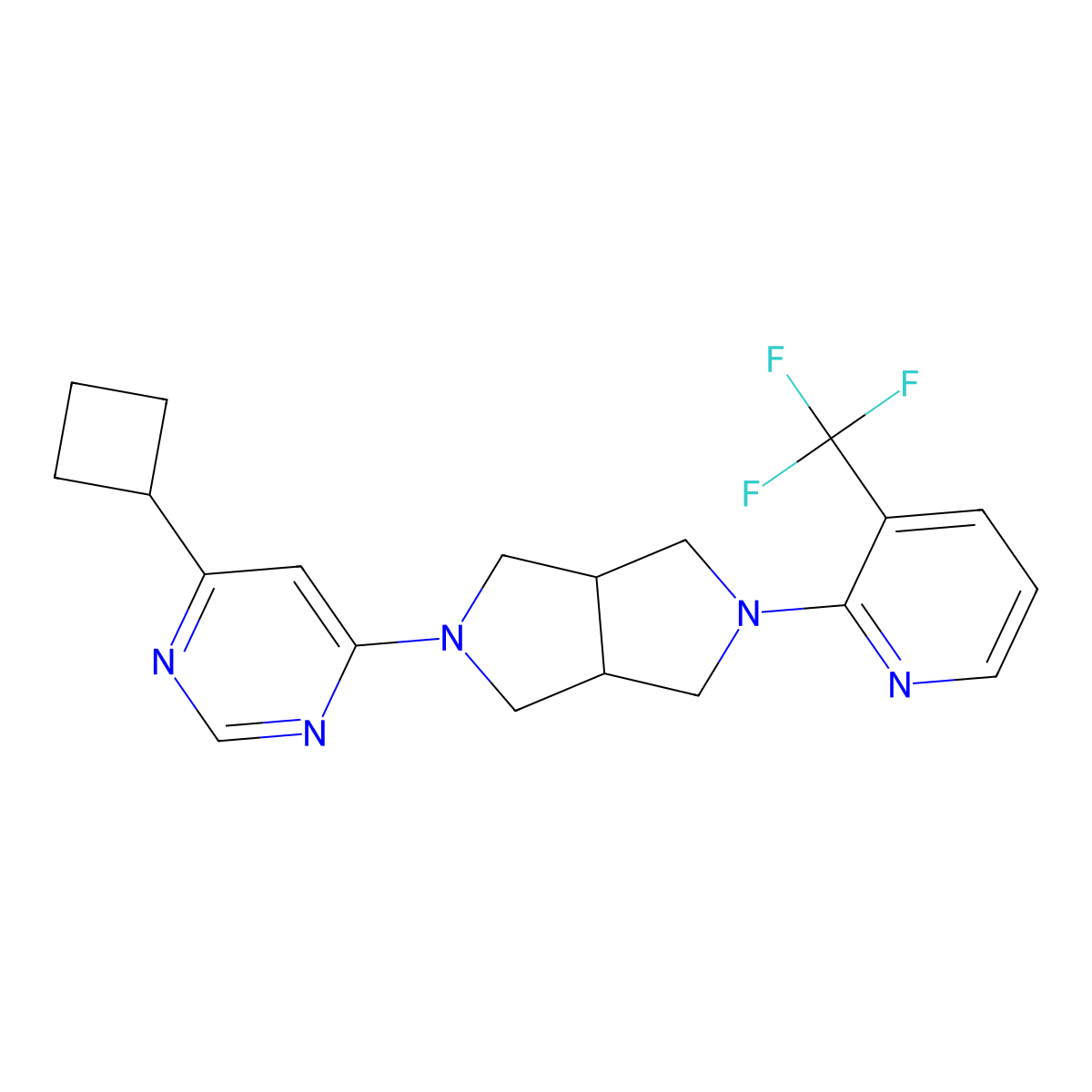 4-Cyclobutyl-6-{5-[3-(trifluoromethyl)pyridin-2-yl]-octahydropyrrolo[3,4-c]pyrrol-2-yl}pyrimidine molecular structure, CAS 2742047-82-9