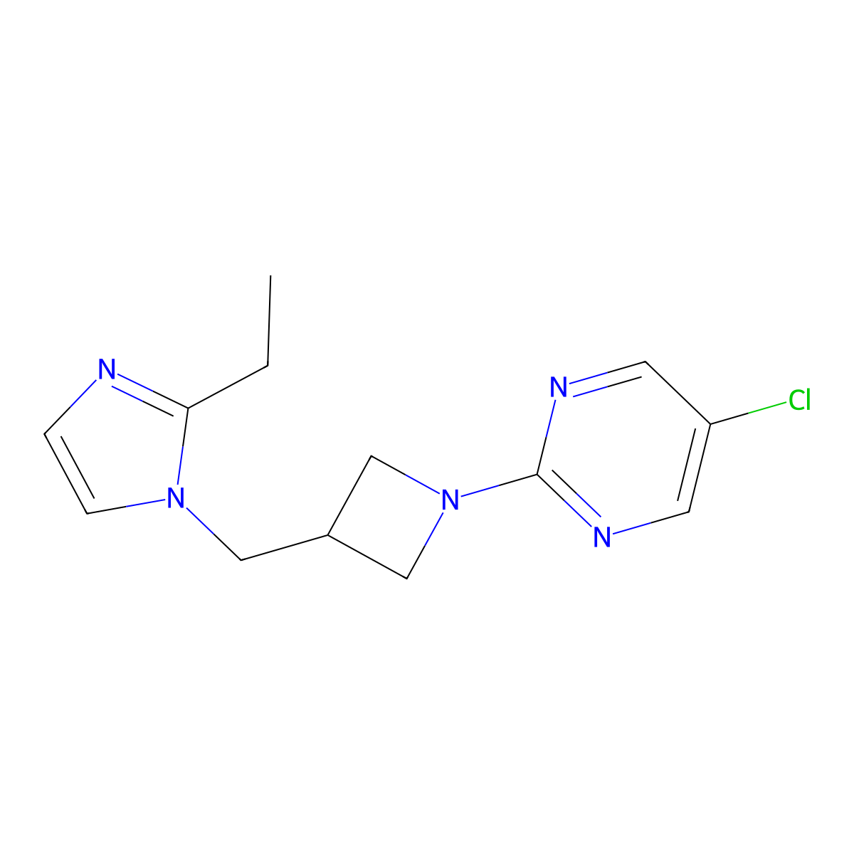 5-chloro-2-{3-[(2-ethyl-1H-imidazol-1-yl)methyl]azetidin-1-yl}pyrimidine molecular structure, CAS 2742047-83-0