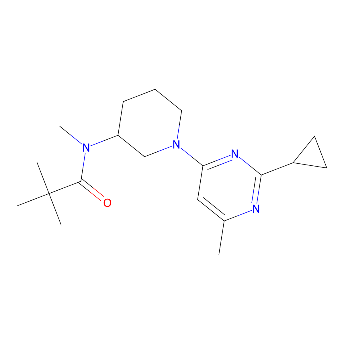 N-[1-(2-cyclopropyl-6-methylpyrimidin-4-yl)piperidin-3-yl]-N,2,2-trimethylpropanamide molecular structure, CAS 2742047-87-4