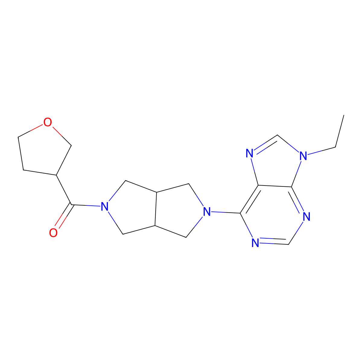 9-ethyl-6-[5-(oxolane-3-carbonyl)-octahydropyrrolo[3,4-c]pyrrol-2-yl]-9H-purine molecular structure, CAS 2742047-93-2