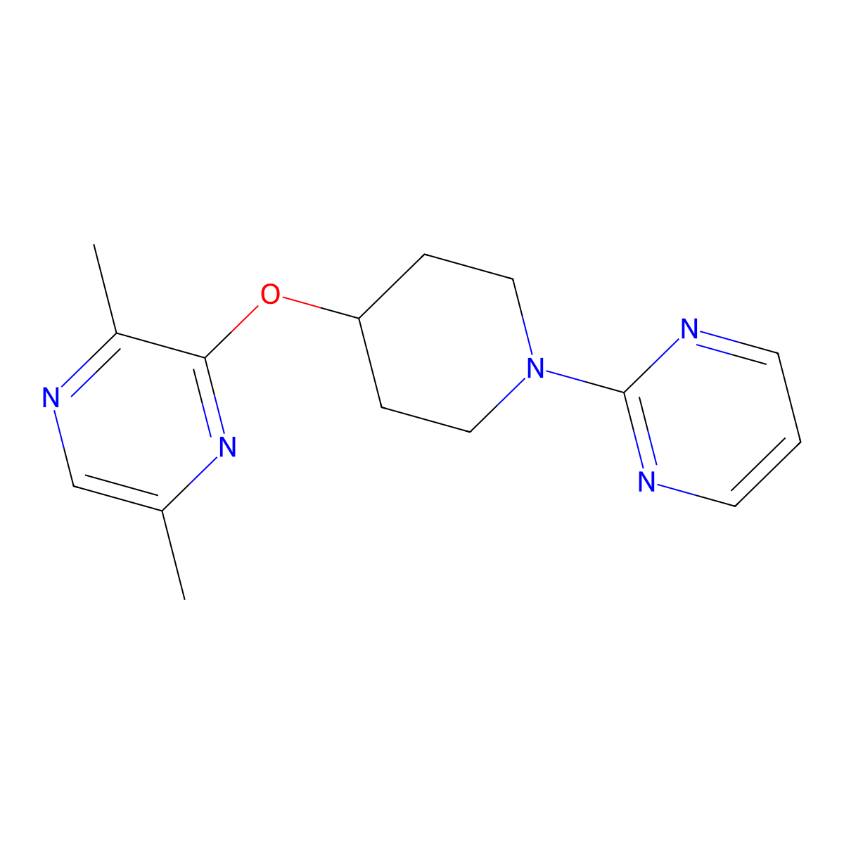 2,5-Dimethyl-3-{[1-(pyrimidin-2-yl)piperidin-4-yl]oxy}pyrazine molecular structure, CAS 2742047-96-5