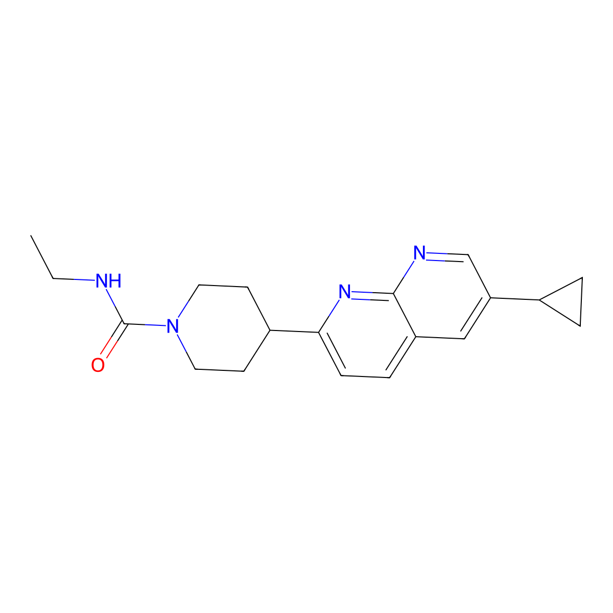 4-(6-cyclopropyl-1,8-naphthyridin-2-yl)-N-ethylpiperidine-1-carboxamide molecular structure, CAS 2742047-97-6