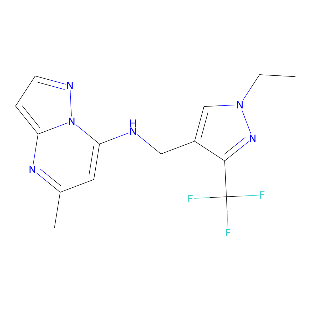 N-{[1-ethyl-3-(trifluoromethyl)-1H-pyrazol-4-yl]methyl}-5-methylpyrazolo[1,5-a]pyrimidin-7-amine molecular structure, CAS 2742047-99-8