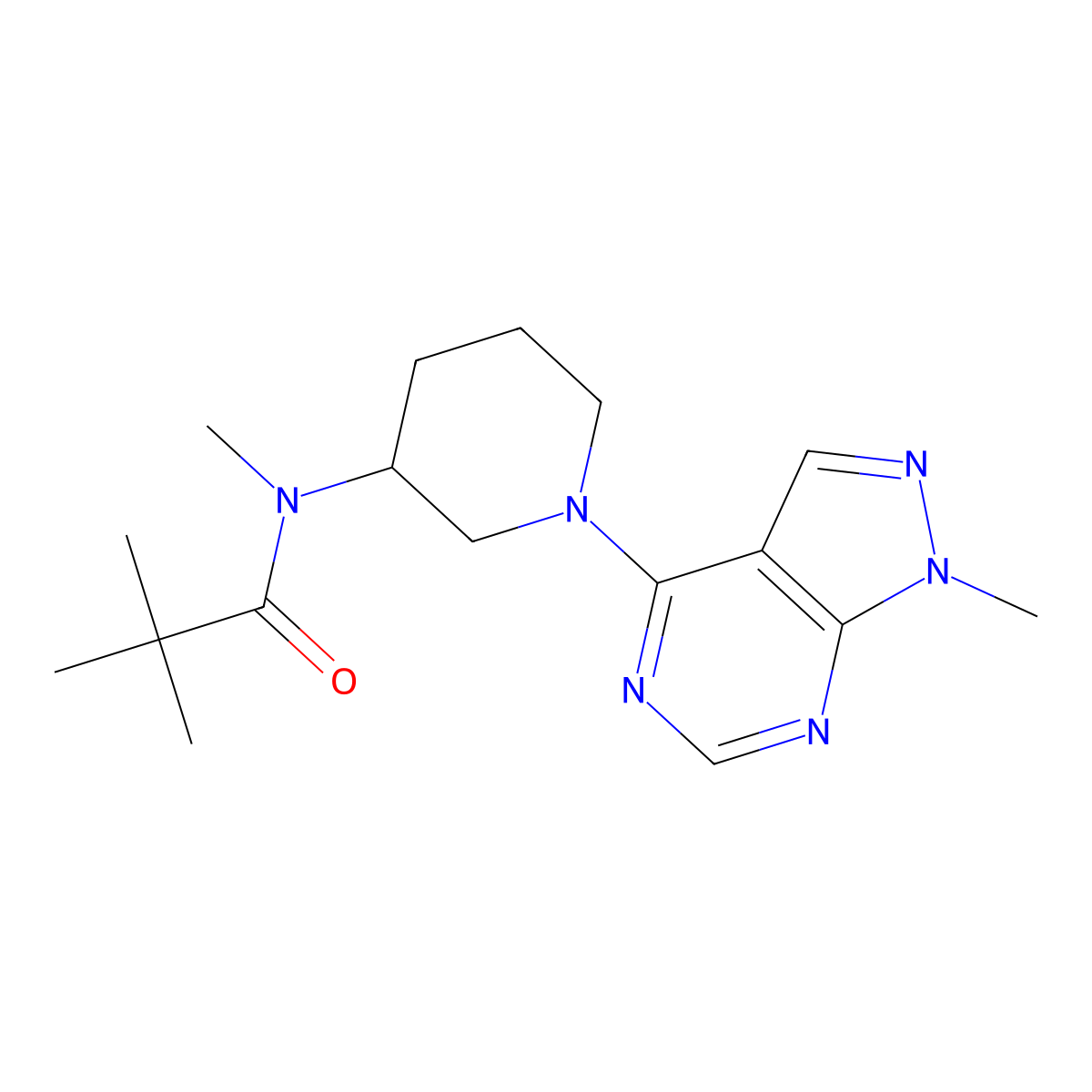 N,2,2-trimethyl-N-(1-{1-methyl-1H-pyrazolo[3,4-d]pyrimidin-4-yl}piperidin-3-yl)propanamide molecular structure, CAS 2742048-01-5