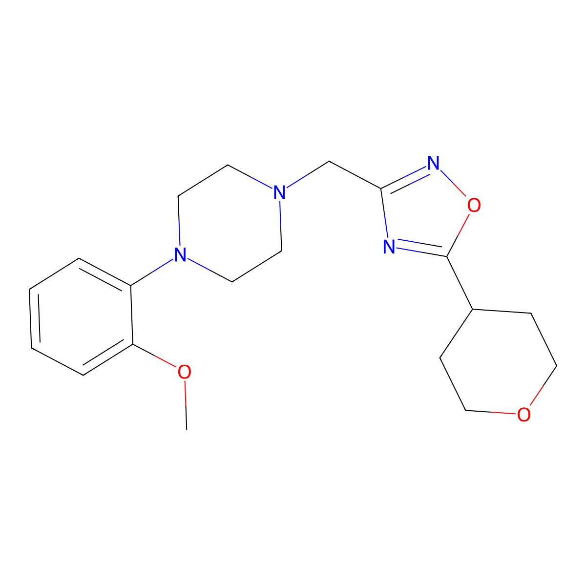 1-(2-Methoxyphenyl)-4-{[5-(oxan-4-yl)-1,2,4-oxadiazol-3-yl]methyl}piperazine molecular structure, CAS 2742048-06-0