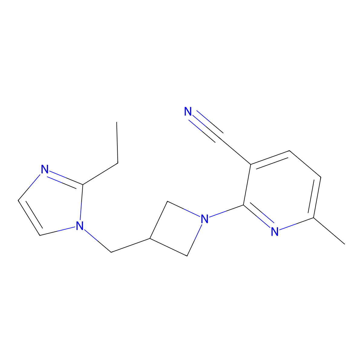 2-{3-[(2-ethyl-1H-imidazol-1-yl)methyl]azetidin-1-yl}-6-methylpyridine-3-carbonitrile molecular structure, CAS 2742048-09-3