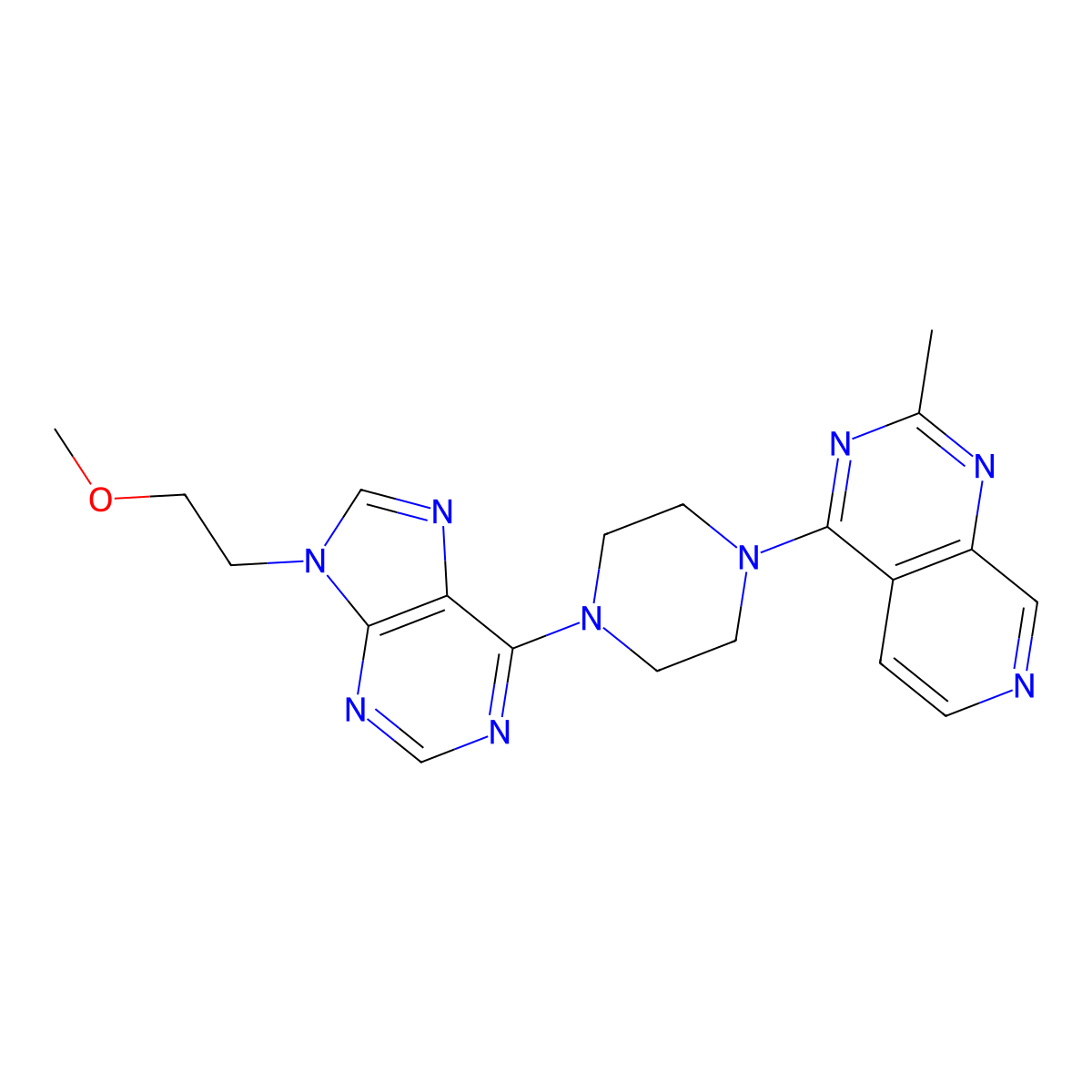 9-(2-methoxyethyl)-6-(4-{2-methylpyrido[3,4-d]pyrimidin-4-yl}piperazin-1-yl)-9H-purine molecular structure, CAS 2742048-13-9