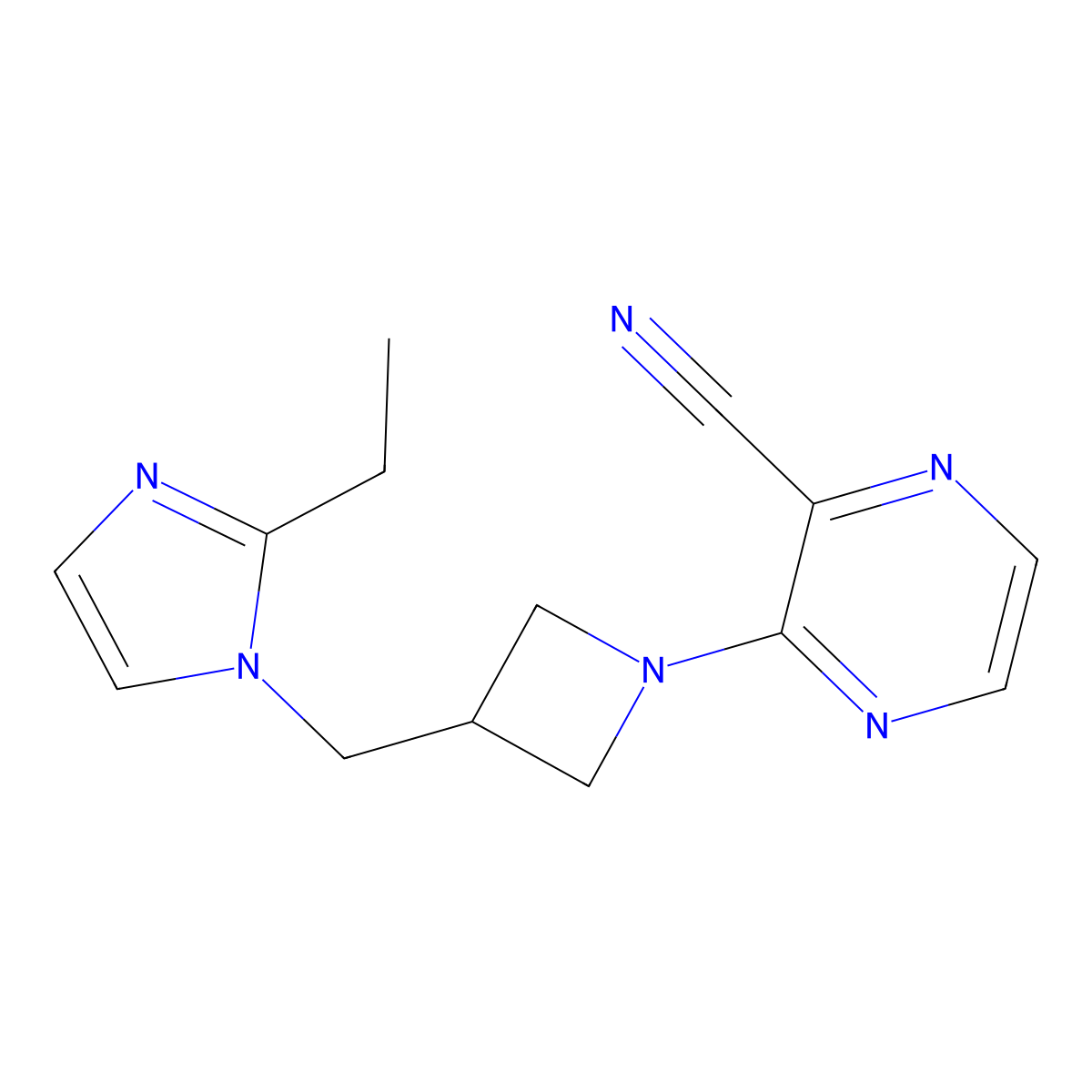 3-{3-[(2-ethyl-1H-imidazol-1-yl)methyl]azetidin-1-yl}pyrazine-2-carbonitrile molecular structure, CAS 2742048-16-2